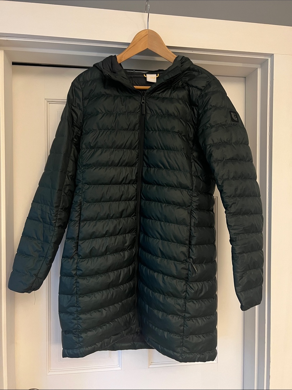 Lole Women's Long Hooded Puffer Coat in Dark Green
